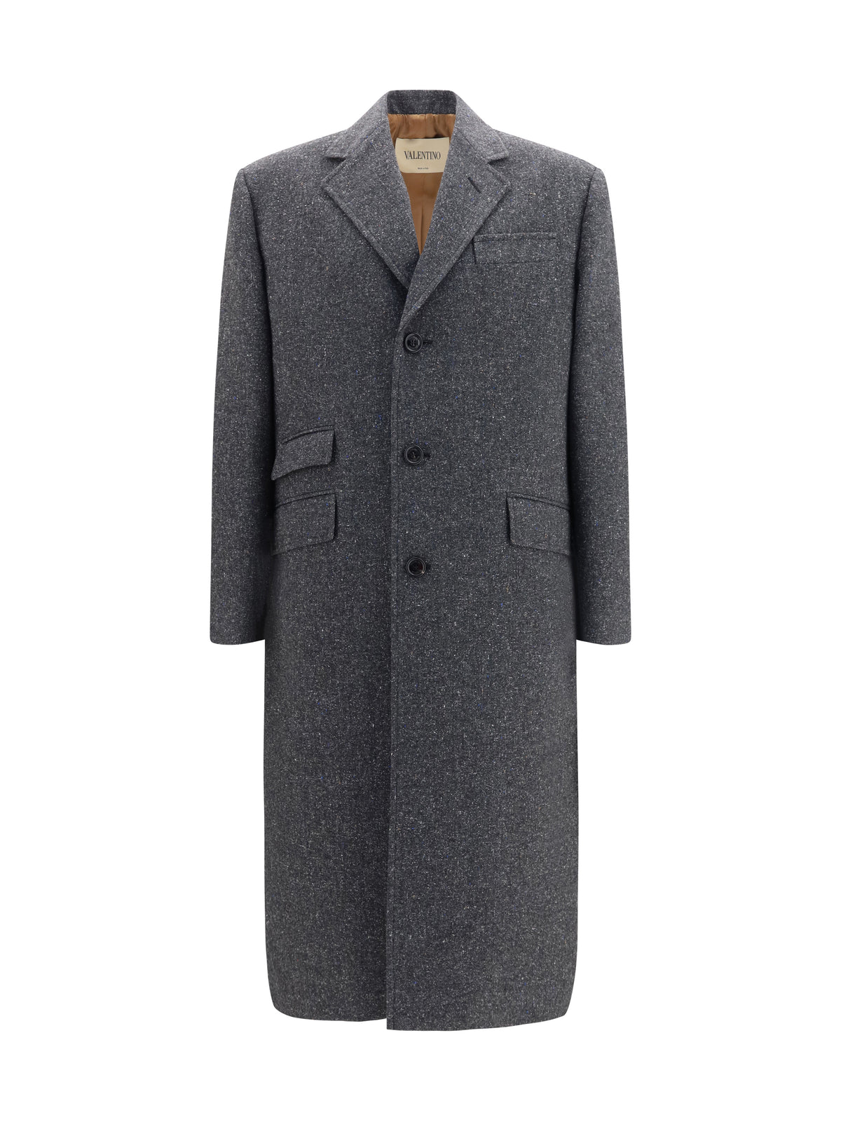 Valentino Long single-breasted Coat - Grey Melange/White/Light Blue/Beige