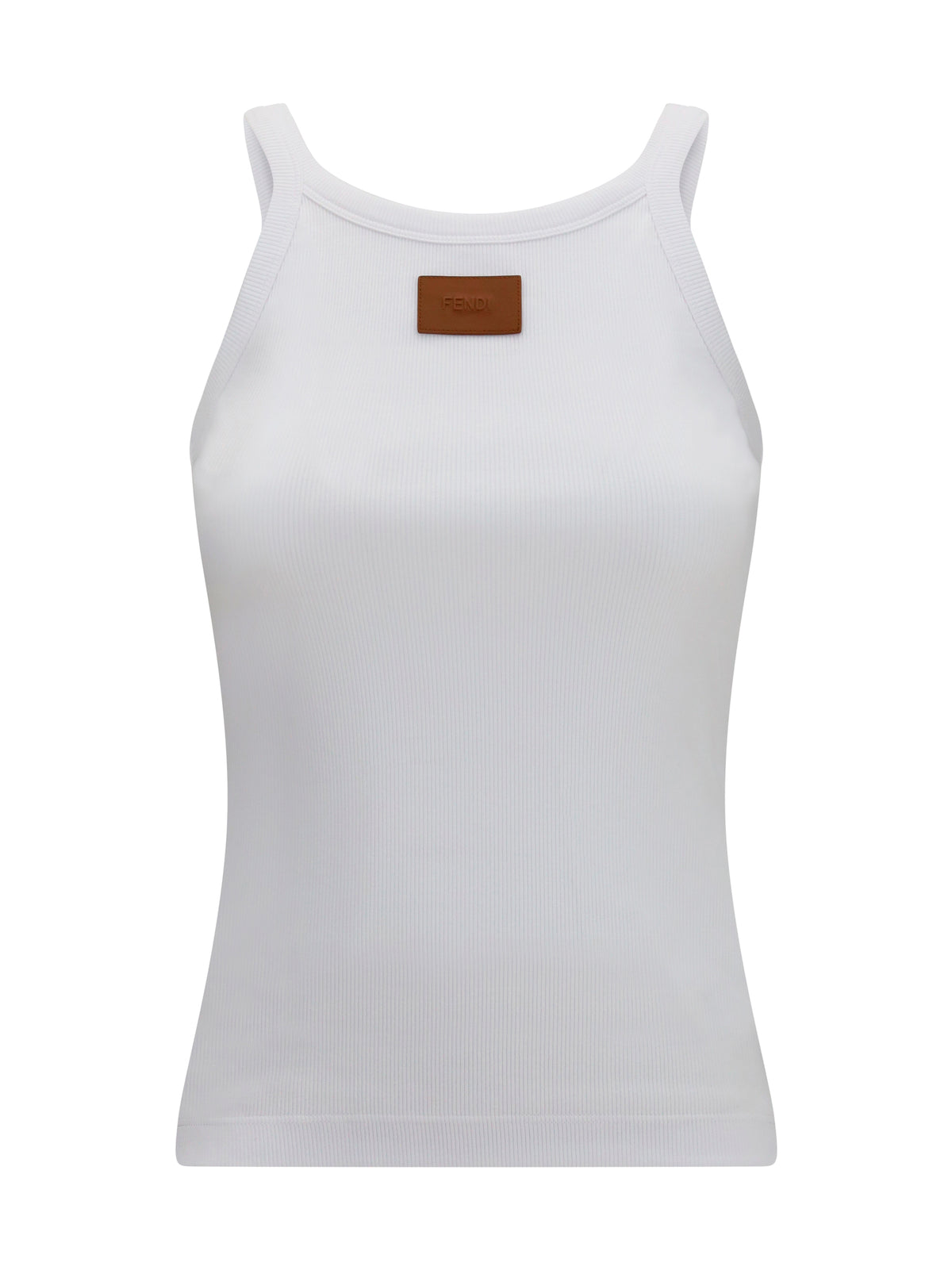 Fendi Ribbed cotton tank Top - White