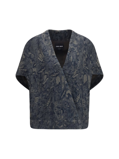 Giorgio Armani Jacket in oversized floral jacquard denim - Grey Navy