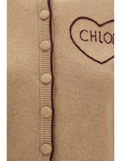 Chloé Fitted logo Cardigan in wool and cashmere - Bleached Brown