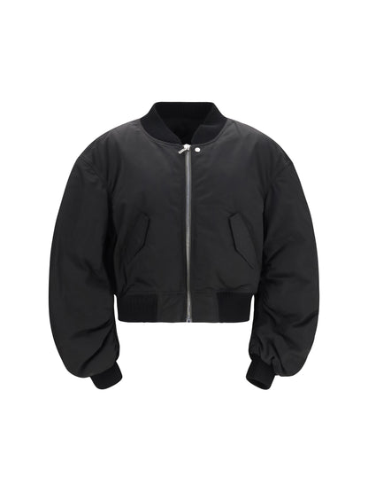 Rick Owens Bomber Jacket with gathered sleeves - Black