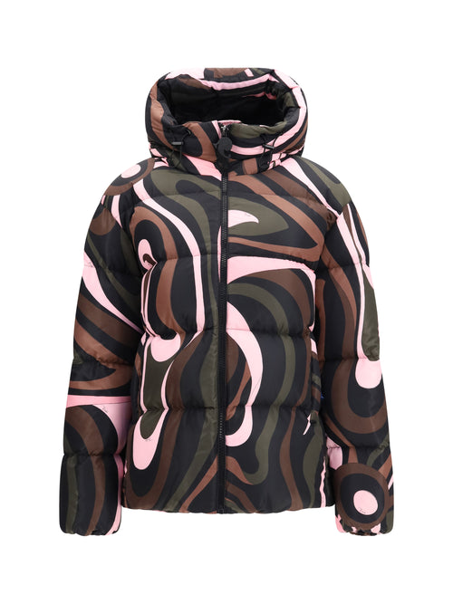 Pucci Printed Hooded Puffer Jacket - Khaki Pink