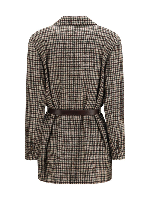 Brunello Cucinelli Single-breasted wool-blend Blazer with belt - Beige/Green/Moro