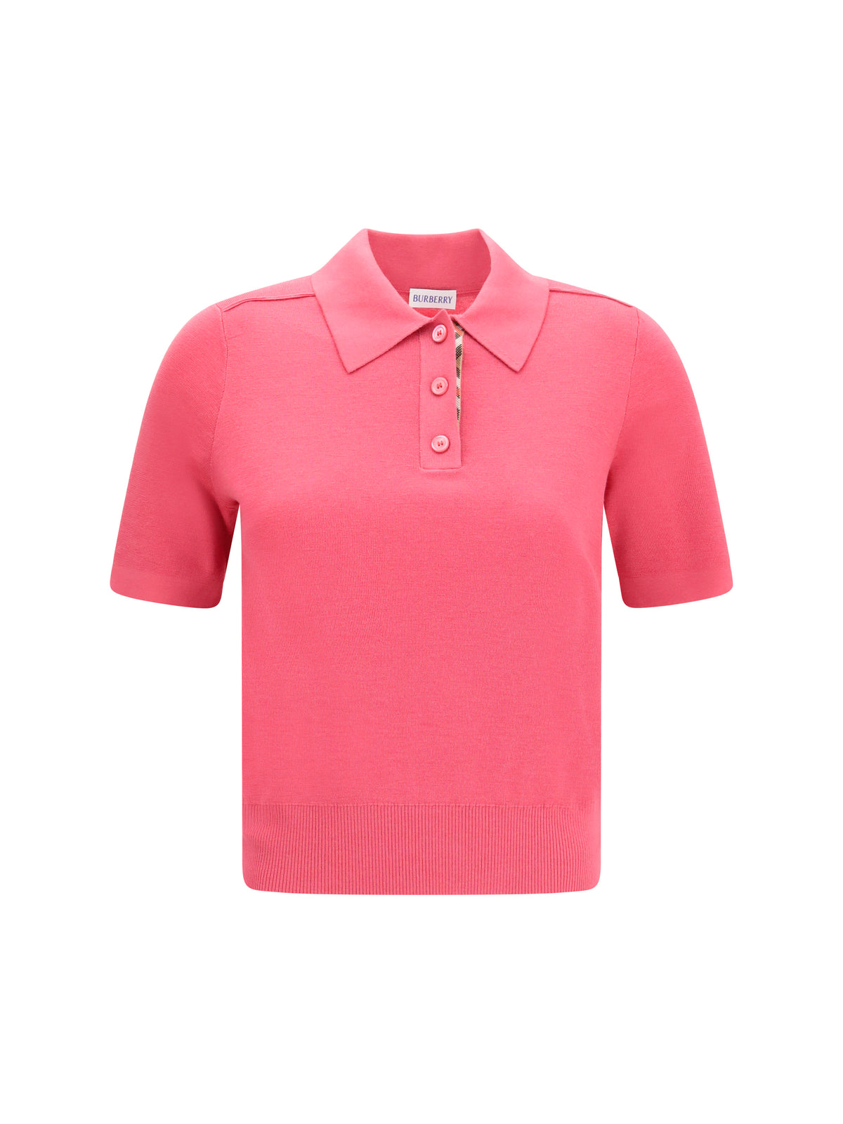 Burberry Wool Polo with Check details - Mauvewood Pink