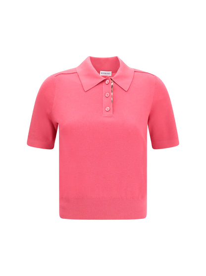 Burberry Wool Polo with Check details - Mauvewood Pink