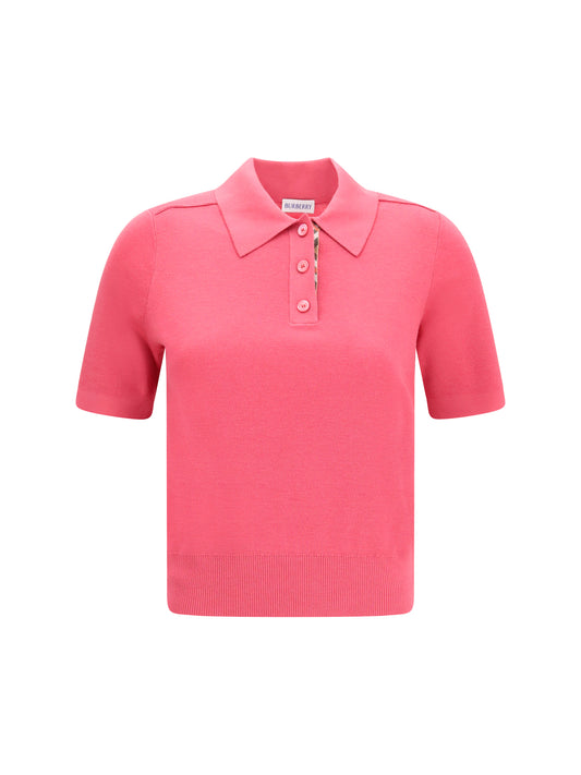 Burberry Wool Polo with Check details - Mauvewood Pink