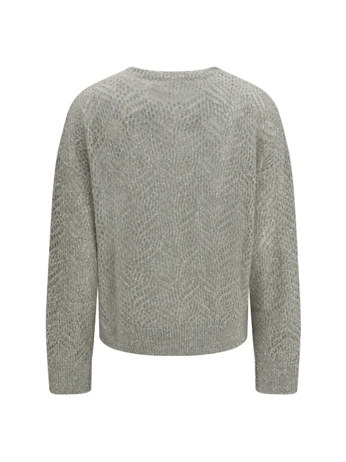 Brunello Cucinelli Openwork sequined crewneck Sweater - Ghiaia+Quarzo
