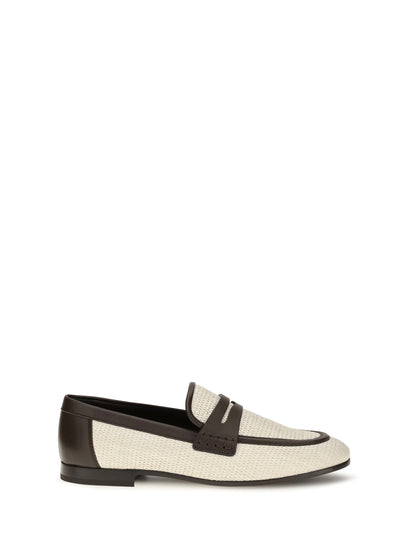 Brunello Cucinelli Two-tone leather and raffia Loafers - Corda