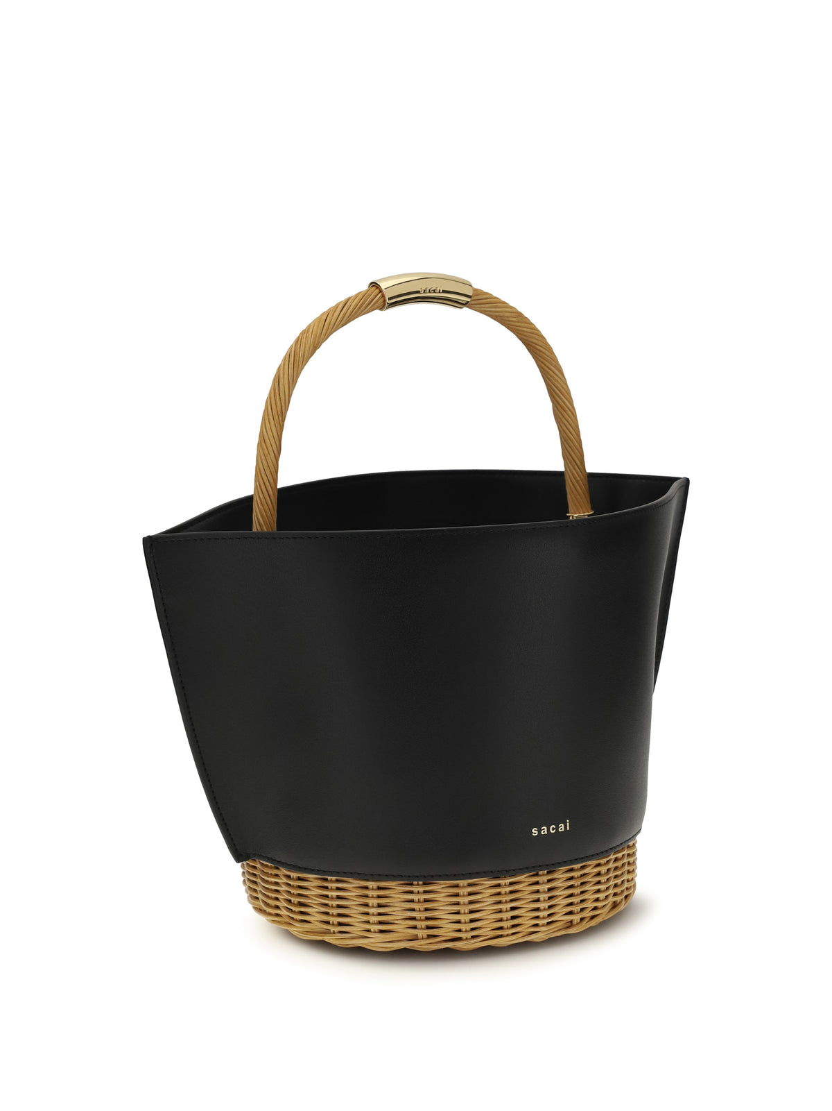 Sacai Leather and rattan Handbag - Black