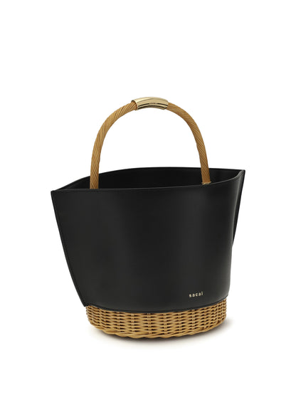 Sacai Leather and rattan Handbag - Black