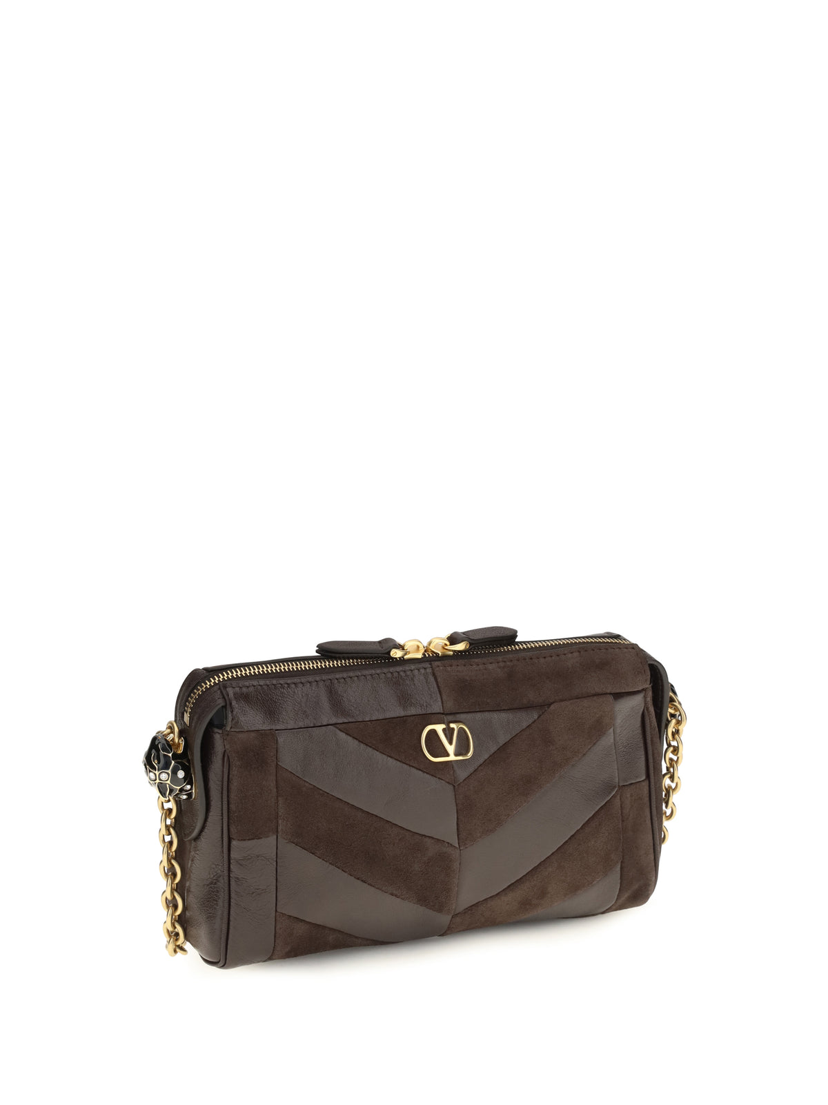 Valentino Garavani Panthea Shoulder Bag chevron pattern - Ebony Brown/Oak Brown