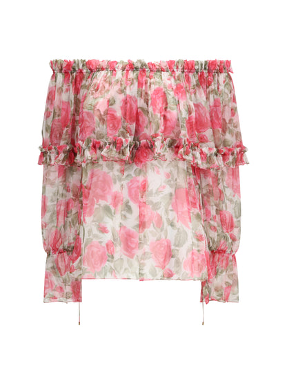 CHLOÉ Off-shoulder floral print silk Top