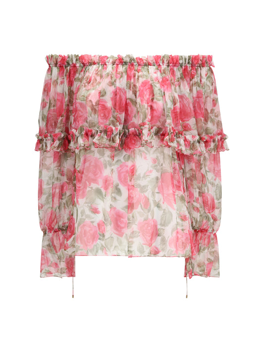 CHLOÉ Off-shoulder floral print silk Top