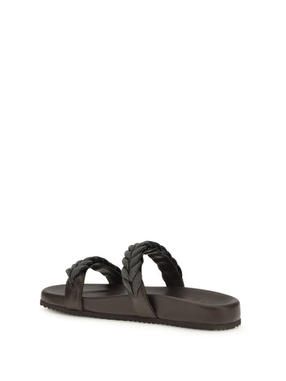 BRUNELLO CUCINELLI Leather Sandals with Precious Braided Straps
