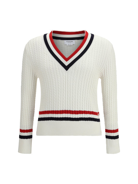 THOM BROWNE Intarsia cable-knit V-neck Sweater