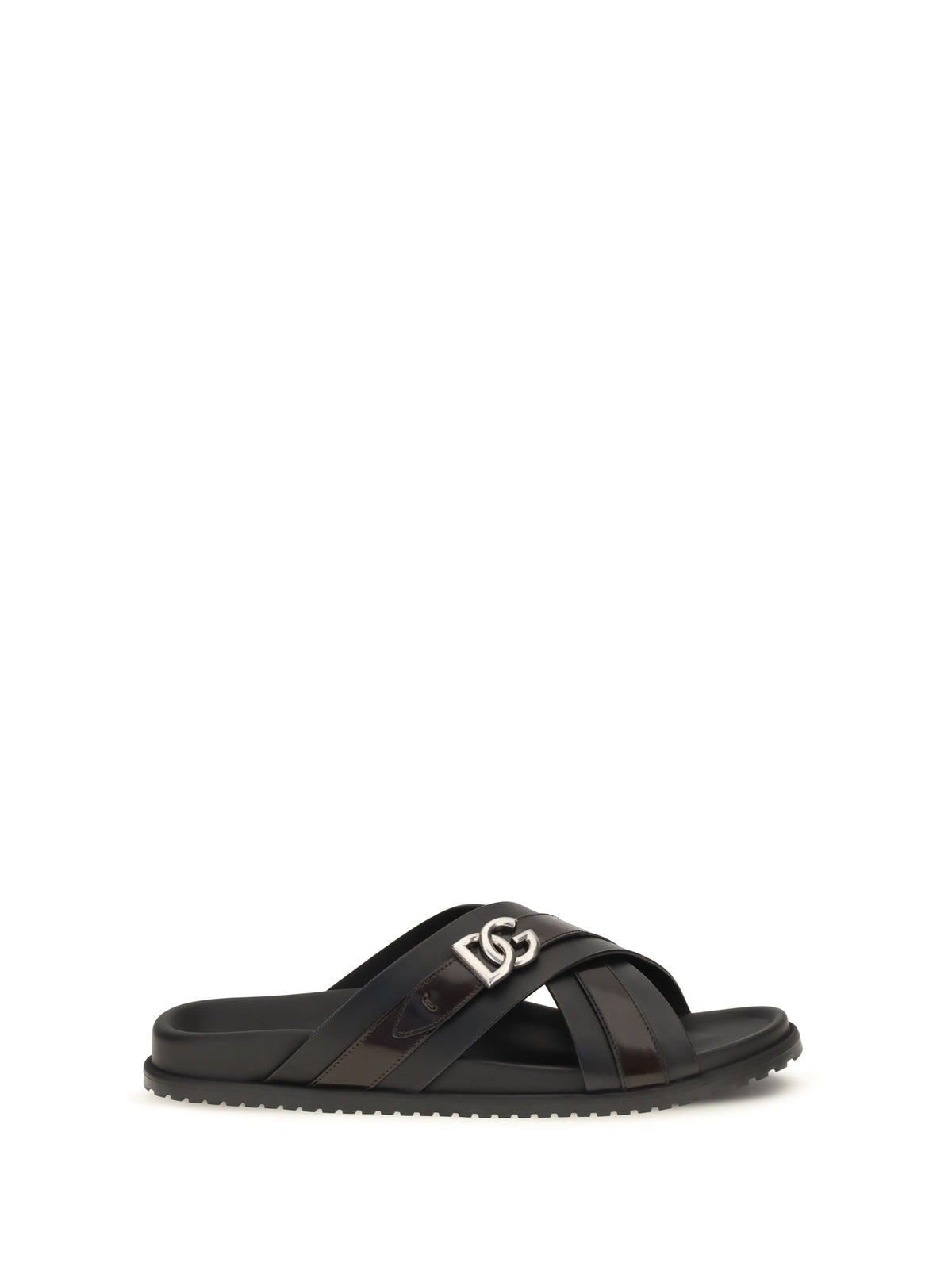 Dolce & Gabbana Smooth calf leather Slide Sandals - Black/Cacao
