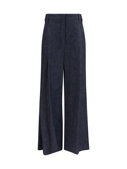 Brunello Cucinelli Denim effect twill wide Pants - Blue