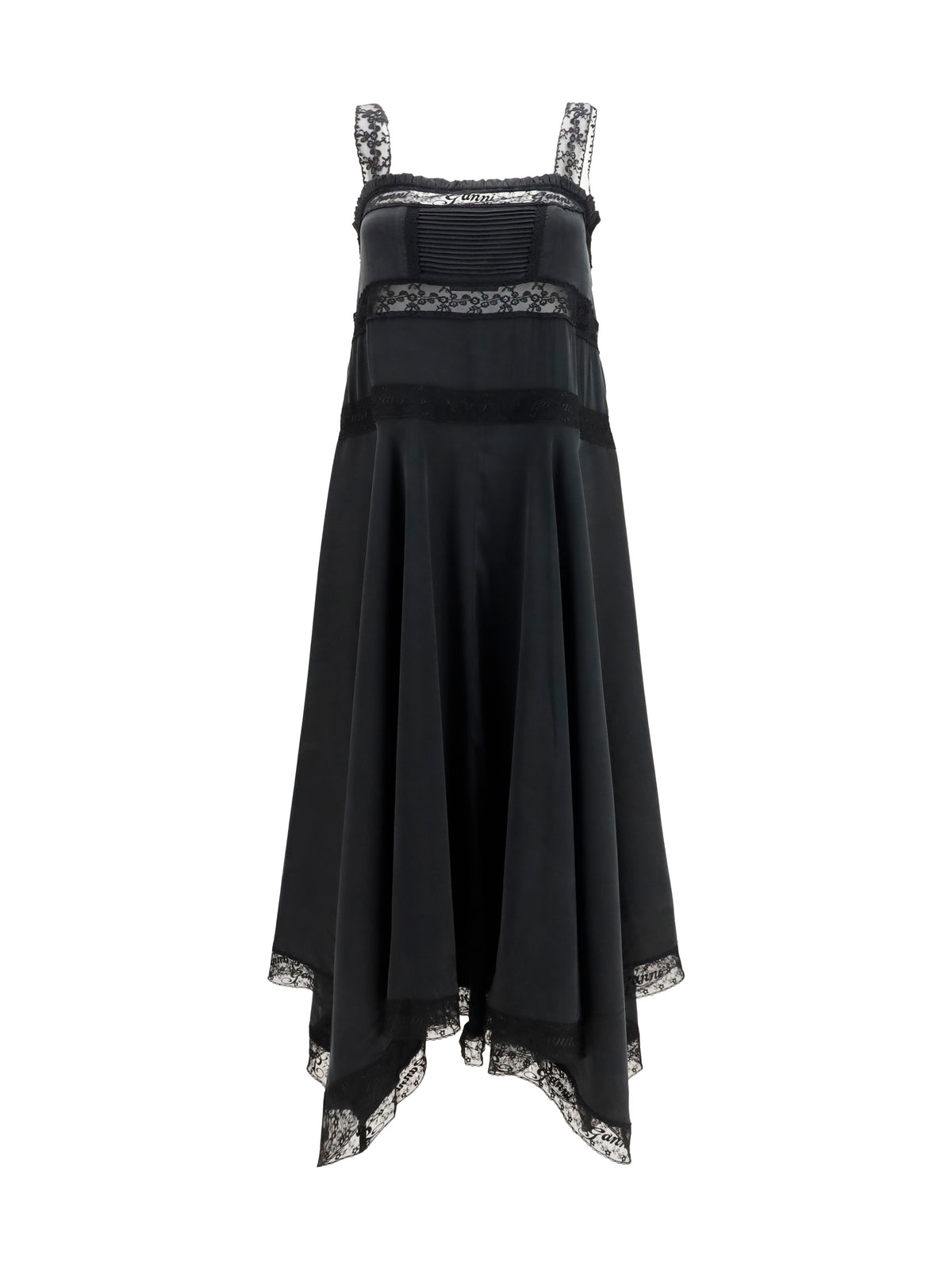 Ganni Silk maxi Dress with lace details - Black