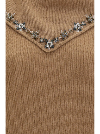 Prada Cashmere Sweater with jewel scarf - Camel