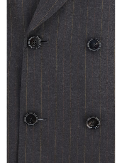 Ami Paris Striped wool double breasted Blazer - Gris Charcoal/Marron Choco