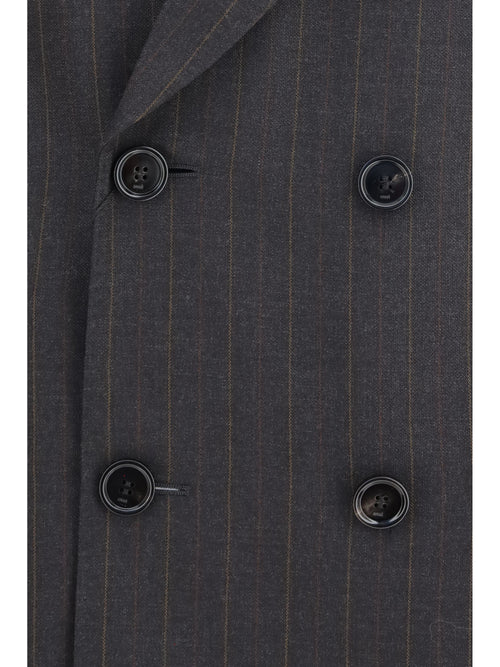 Ami Paris Striped wool double breasted Blazer - Gris Charcoal/Marron Choco