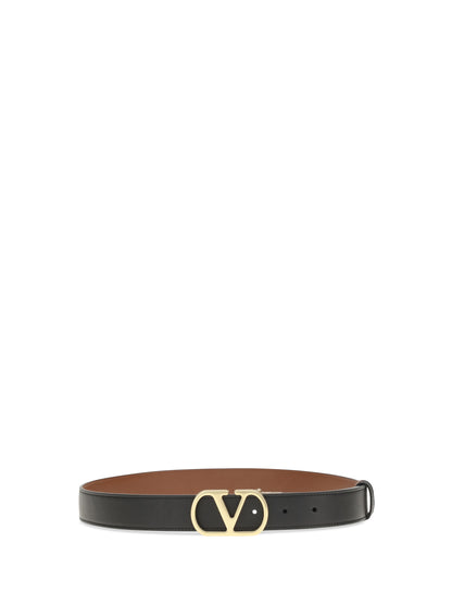 Valentino Garavani Reversible VLogo Signature Belt - Black/Deep Caramel