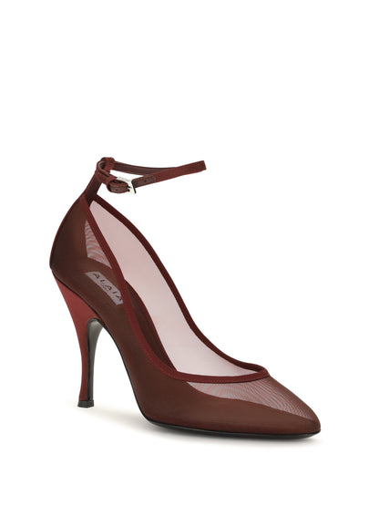 Alaïa Nude Mesh Pumps - Burgundy