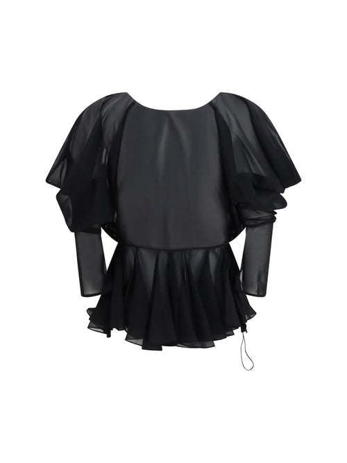 Khaite Tylar Draped V-Neck Top - Black