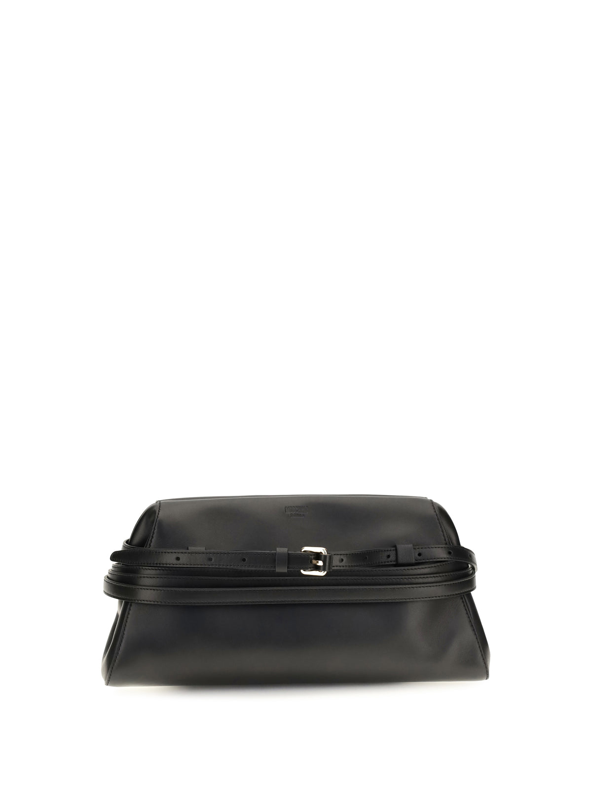 Moschino Leather Clutch with buckle detail - Black