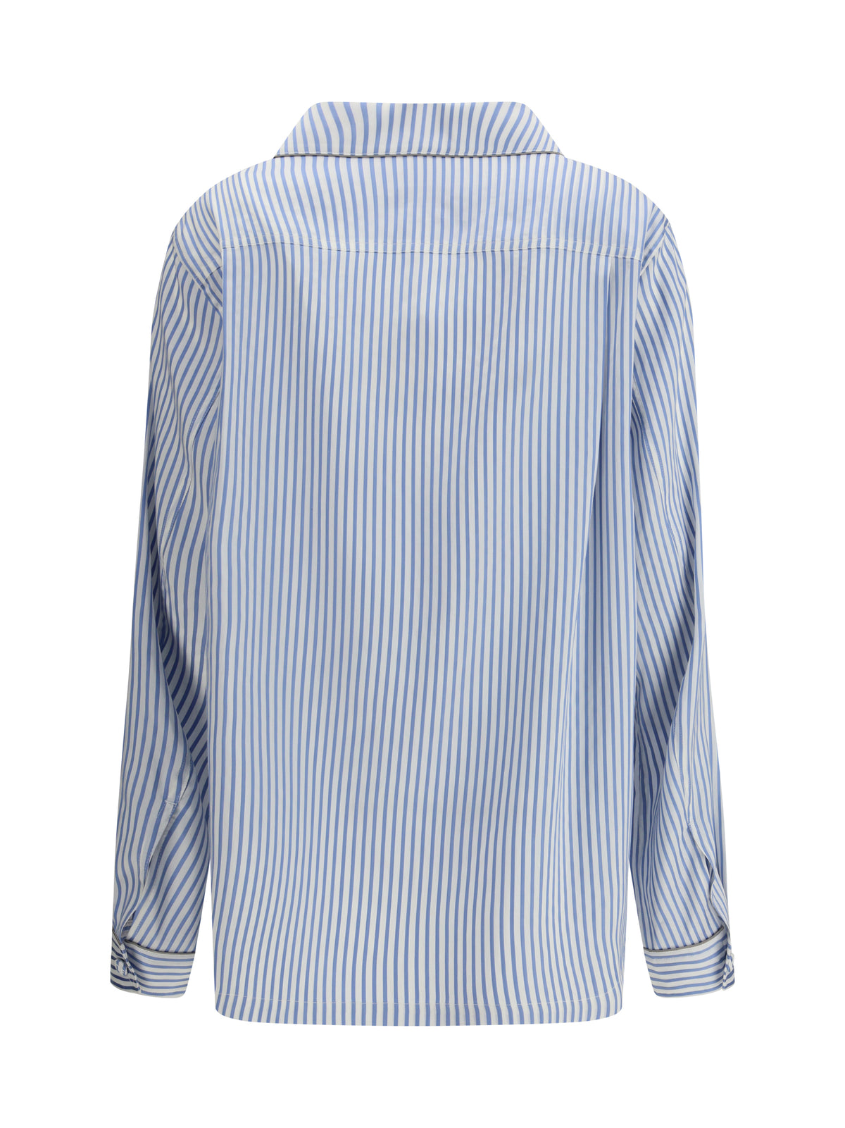 Tom Ford Striped Silk PJ Shirt - Sky Blue/Off White