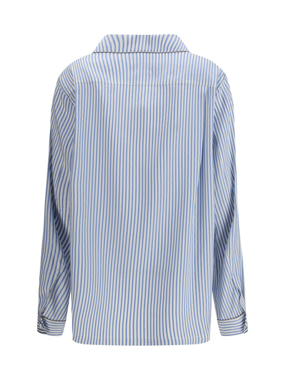 Tom Ford Striped Silk PJ Shirt - Sky Blue/Off White