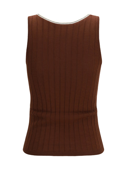 Brunello Cucinelli Ribbed jersey Top - Mulberry+Panama