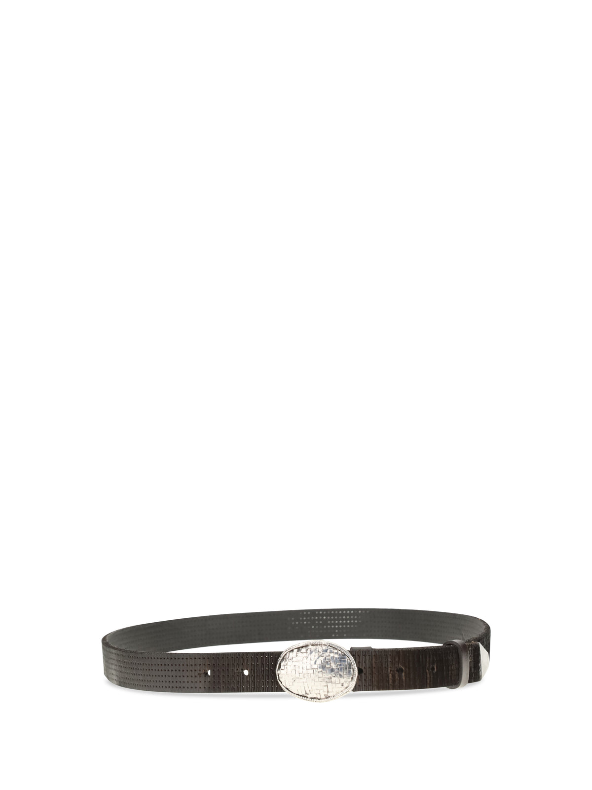 Brunello Cucinelli Texture calfskin Belt with braided metal buckle - Testa Di Moro