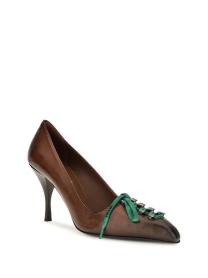 Prada Leather lace-up Pumps - Cacao