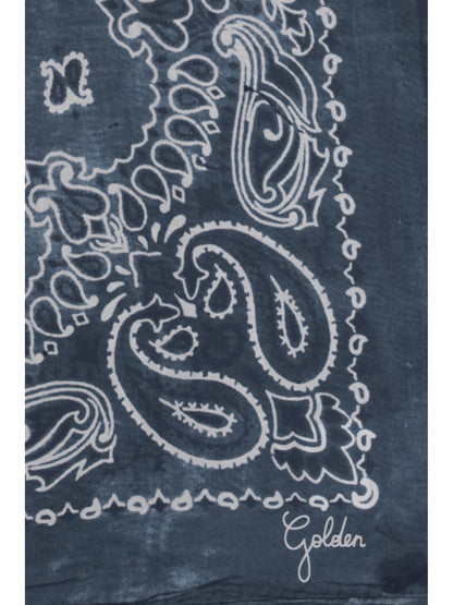 Golden Goose Golden paisley printed silk Scarf - Denim Blue