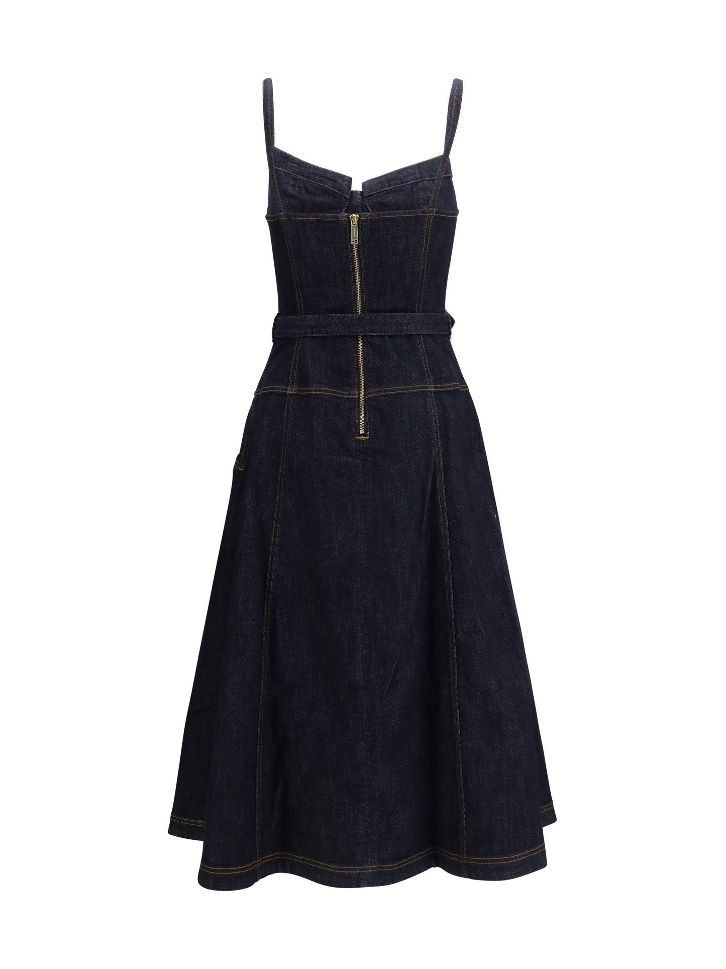 SELF-PORTRAIT Denim flared midi Dress