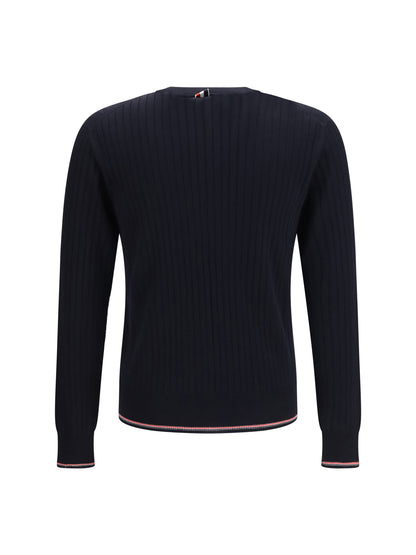 Thom Browne Crewneck cotton knit Sweater with 4-bar detail - Navy