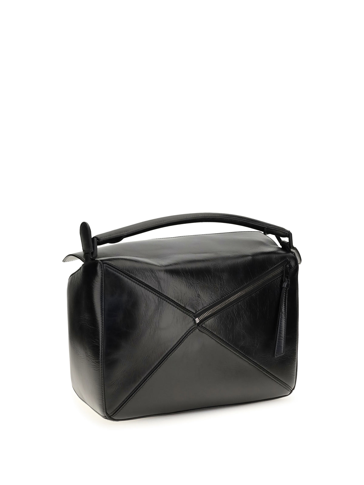 Loewe Large paper-effect calfskin Puzzle Handbag - Black