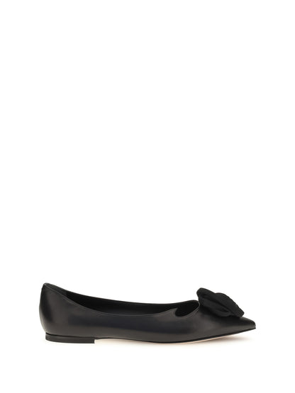 Roger Vivier Suede Rose Vivier Ballerinas - Black