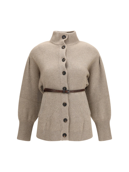 Brunello Cucinelli High neck Cardigan with belt - Brown