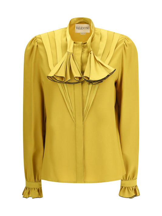 VALENTINO Silk Ruffle Pleated Blouse