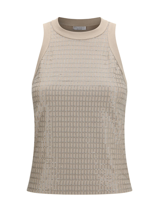 BRUNELLO CUCINELLI Top in cotton with luminous embroidery