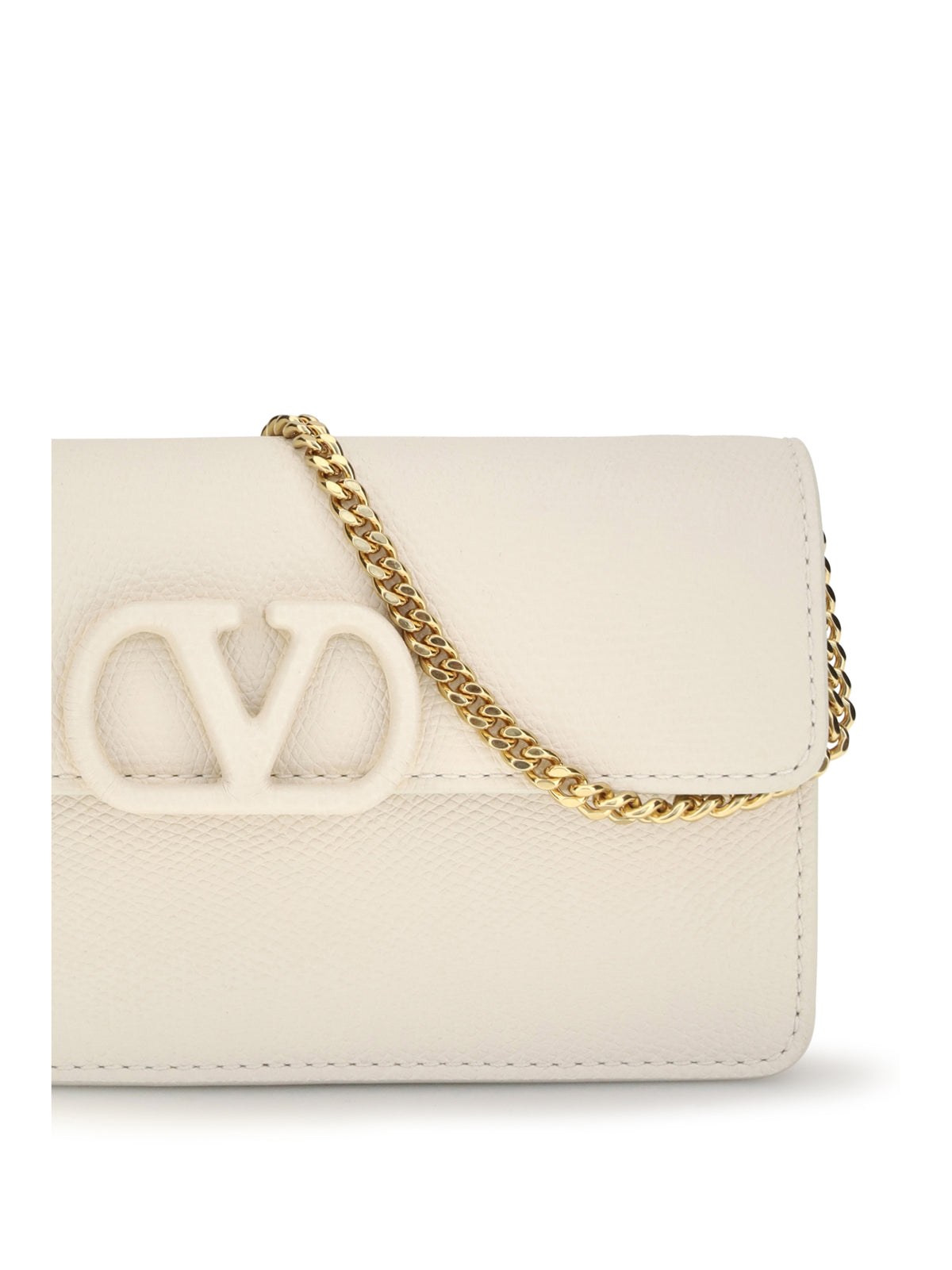 Valentino Garavani VLogo signature grainy calfskin chain Wallet - Light Ivory