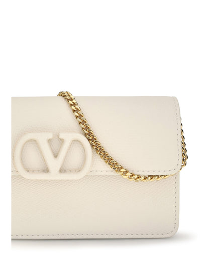 Valentino Garavani VLogo signature grainy calfskin chain Wallet - Light Ivory