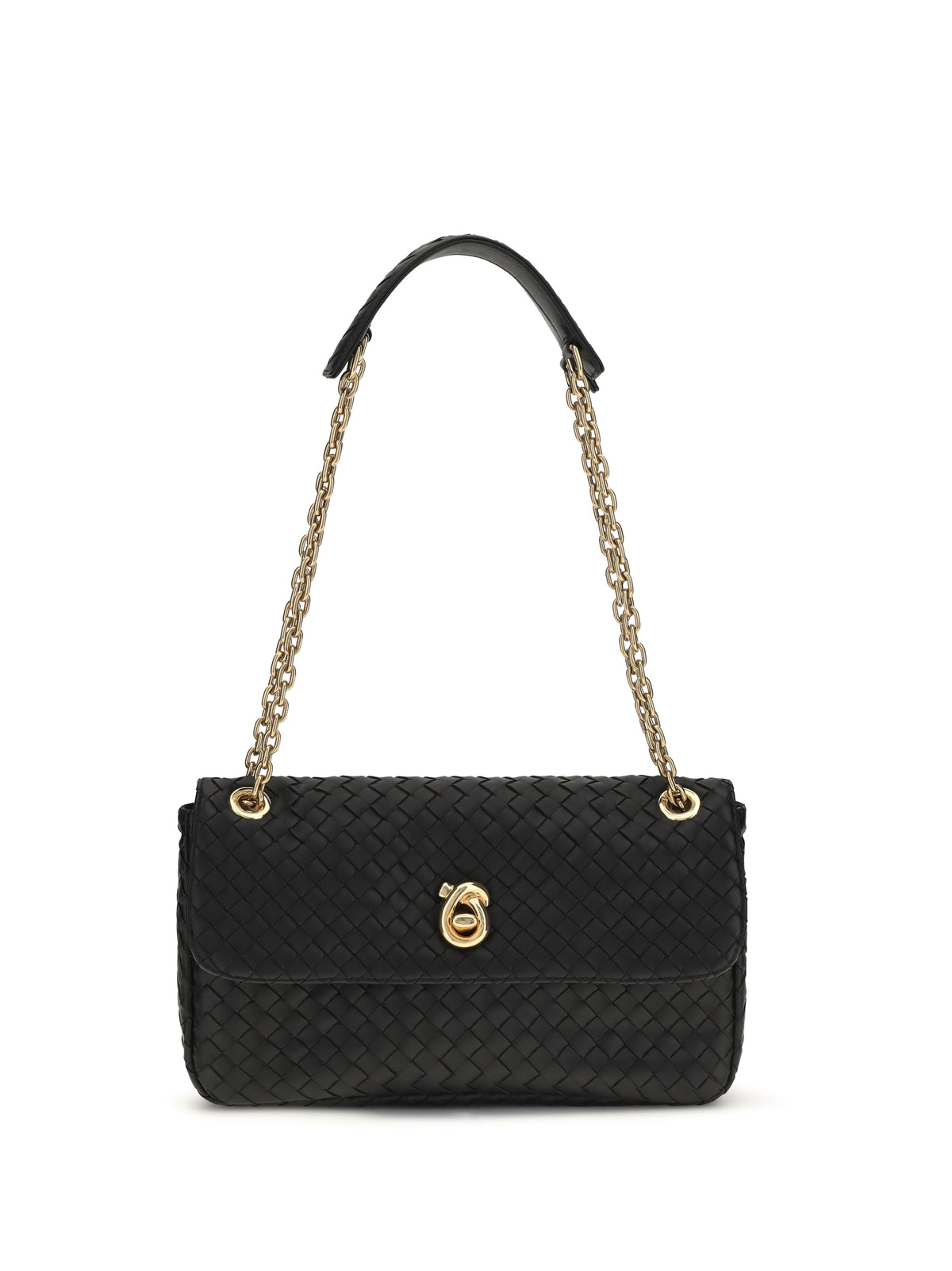 Bottega Veneta Intrecciato Shoulder Bag - Black-M Brass