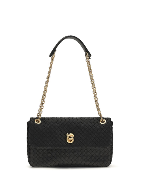 Bottega Veneta Intrecciato Shoulder Bag - Black-M Brass