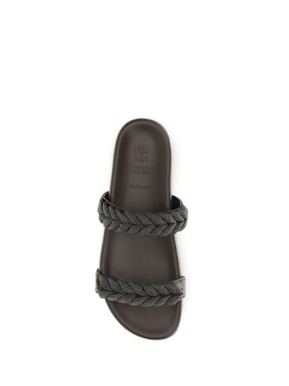 BRUNELLO CUCINELLI Leather Sandals with Precious Braided Straps