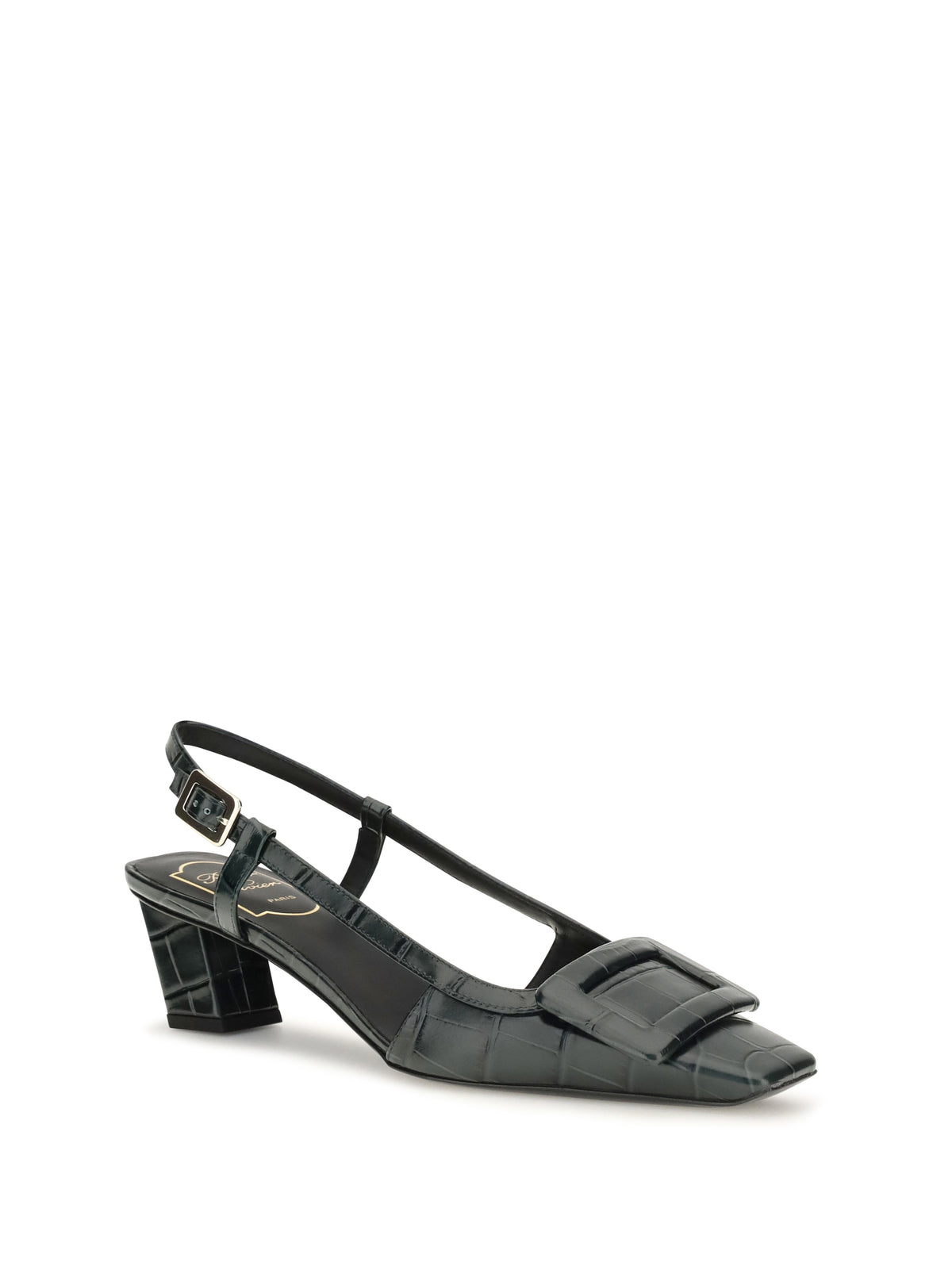 Roger Vivier Belle Vivier croc-effect Slingback Pumps - Night Green