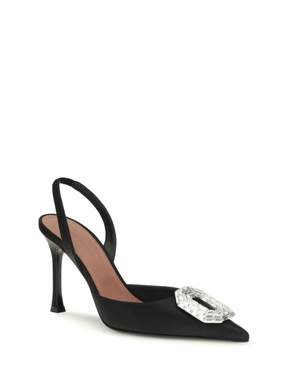 Amina Muaddi Camelia satin Slingback Pumps - Black Satin