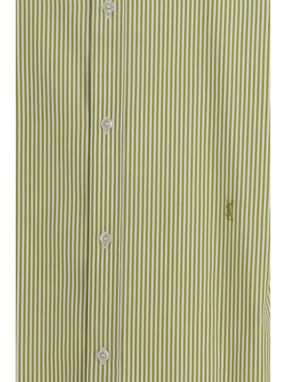 Saint Laurent Vertical Striped Button Shirt - Olive